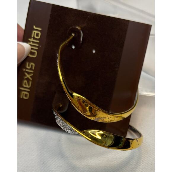 ALEXIS BITTAR Crystal Encrusted Twisted Two Tone Silver-Gold Hoop Earrings | NWT - Picture 11 of 12